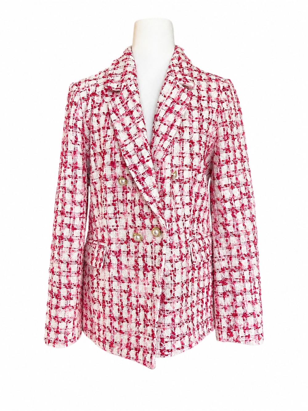 Nanette Lepore Dalston Boucle Tweed Blazer Pink Red‎ Size 10 Pearl Button EUC